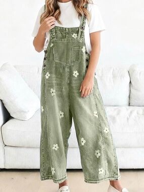 Utcoco Floral Printed Bib Overalls